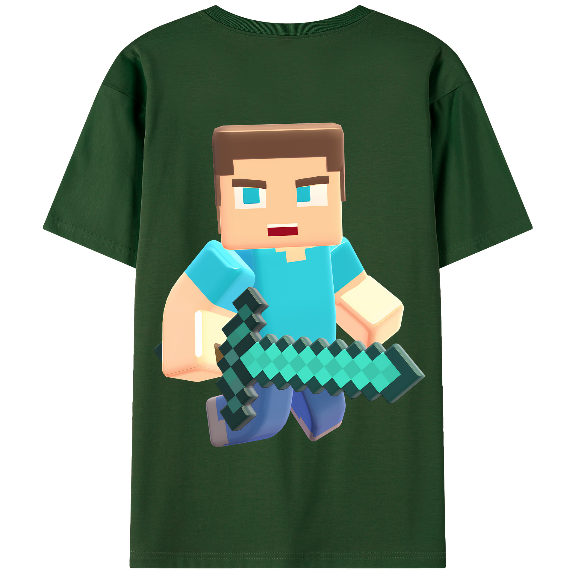 （画像用） マインクラフト ブロックの世界 Minecraft MC Block world 綿100％半袖Tシャツ（背面プリント）